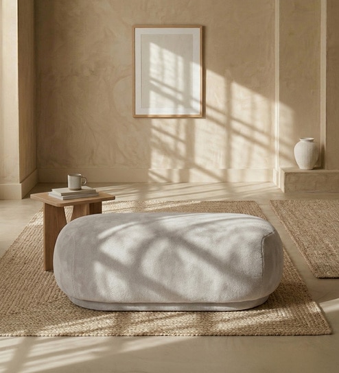 Elite Elegance Suede Ottoman Bench In Grey Colour