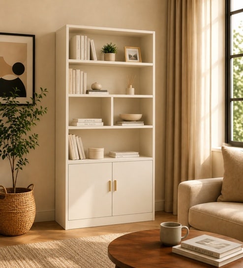 Elite Harmony Contemporary Book Shelf In Off White Finish