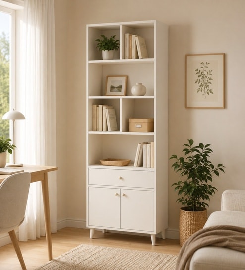 Elite Harmony Contemporary Book Shelf In Off White Finish