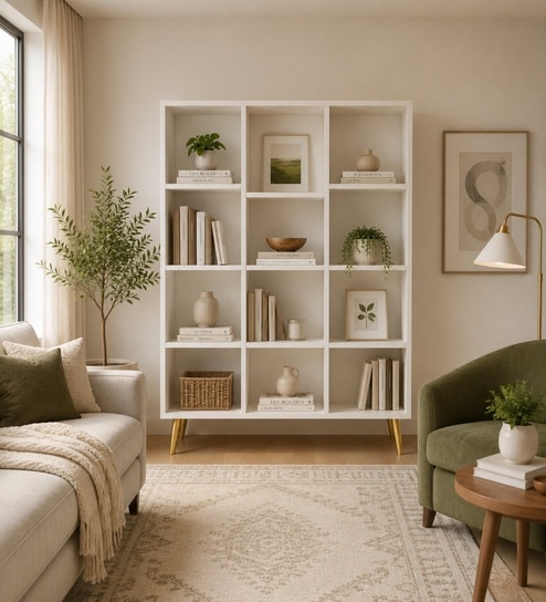 Elite Harmony Contemporary Book Shelf In Off White Finish