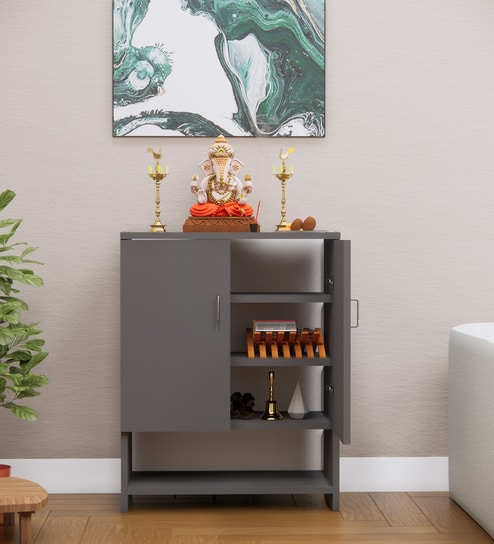 Ella 2 Door, 1 shelf open & 3 Shelf Multipurpose Cabinet with Termite Resistance in Slate Grey Finish