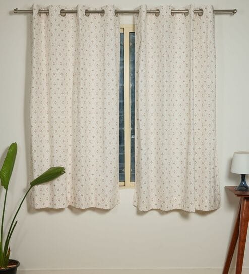 Ella Pink & Green Cotton 230 GSM  Ethnic 5 Feet Room Darkening Eyelet Window Curtains (2 Pc)