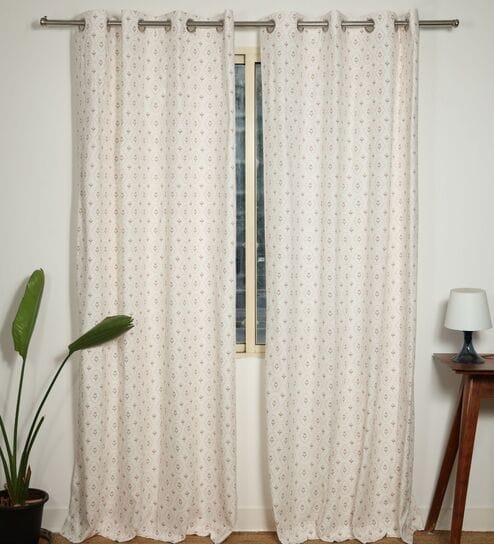 Ella Pink & Green Cotton 230 GSM  Ethnic 7 Feet Room Darkening Eyelet Door Curtains (2 Pc)