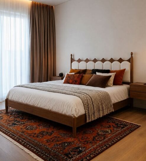 Ellora Upholstered Queen Size Bed In Honey Gold Finish Without Storage