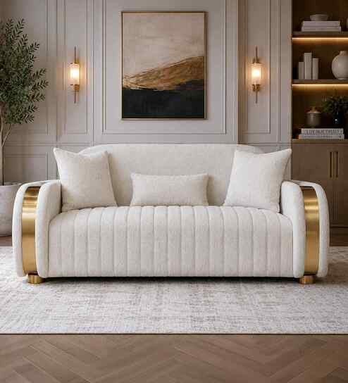 Elowen Fabric 3 Seater Sofa Set In Beige And Gold Colour