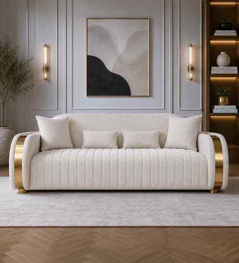 Elowen Fabric 4 Seater Sofa Set In Beige And Gold Colour