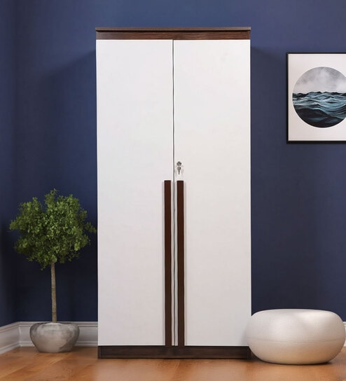 Elton 2 Door Wardrobe With Adjustable Shelf In Frosty White & Columbian Walnut Finish