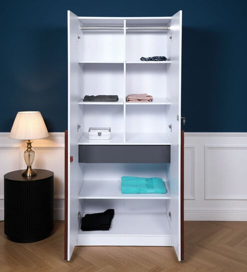 Elton 2 Door Wardrobe With Adjustable Shelves In Frosty White Finish