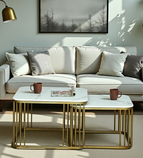 Elvas Metal Nesting Coffee Table Set with White Porcelain Top (Set of 2)