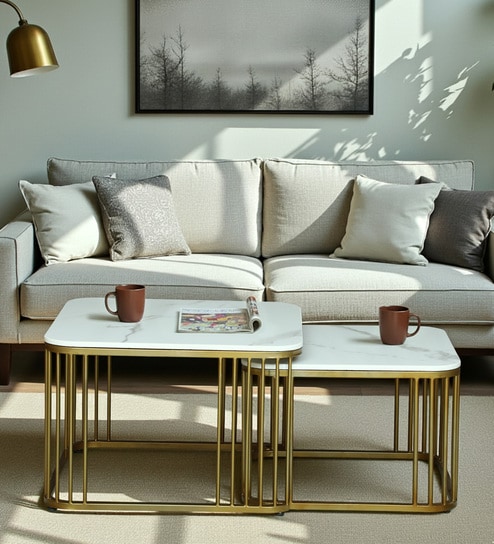 Elvas Metal Nesting Coffee Table Set with White Porcelain Top (Set of 2)