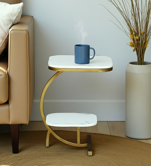 casacraft from pepperfry Elvas White Porcelain Top End Table With Gold Finish-picture-24