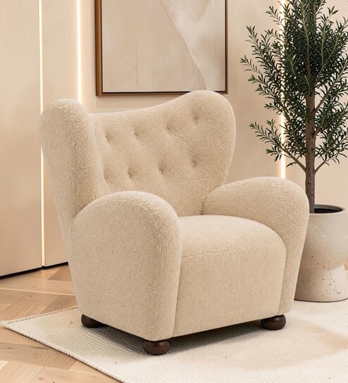 Elvora Wingback Chair In Beige Color