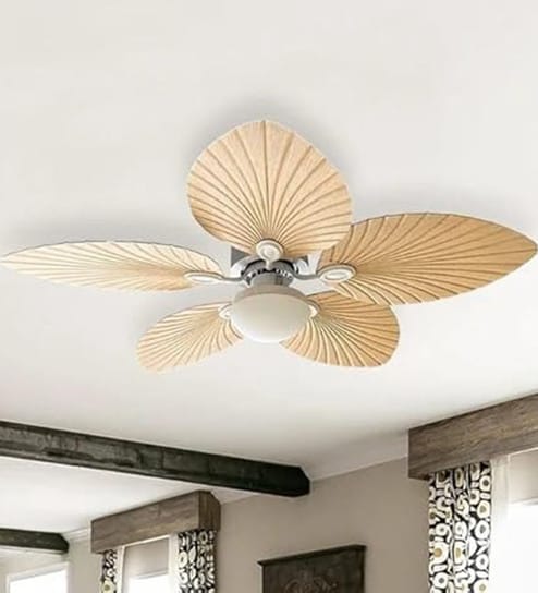 ElvoX Smart Fan Pine Wooden Color Metal + Glass , Google & Alexa Remote & App Control