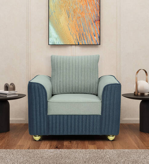 Elysia Fabric 1 Seater Sofa In Ash Grey And Navy Blue Colour
