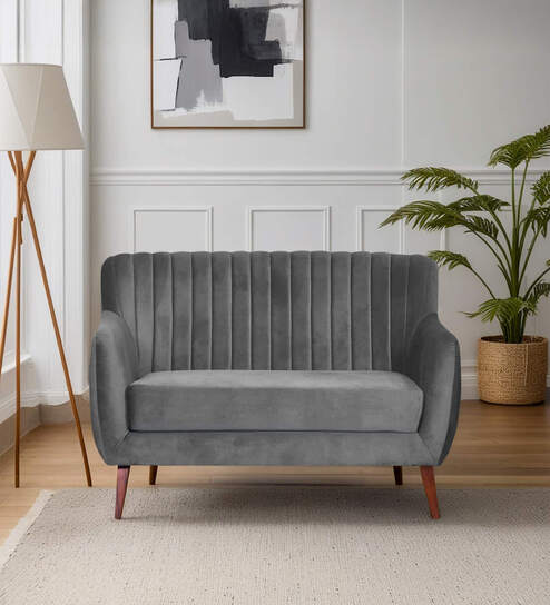Elza Velvet 2 Seater Sofa in Grey Colour