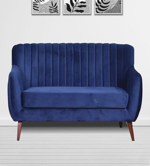 Elza Velvet 2 Seater Sofa in Navy Blue Colour