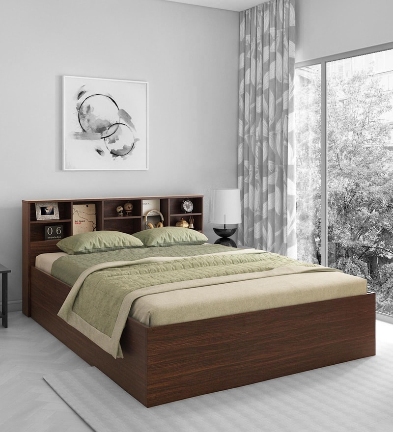 Buy Electra Queen Size Bed With Box Storage In Choco Walnut Finish By A ...