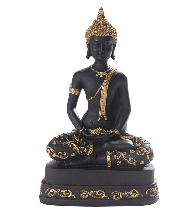 Buy Black & Gold Polyresin Buddha Statue by Earth Online - Buddha ...