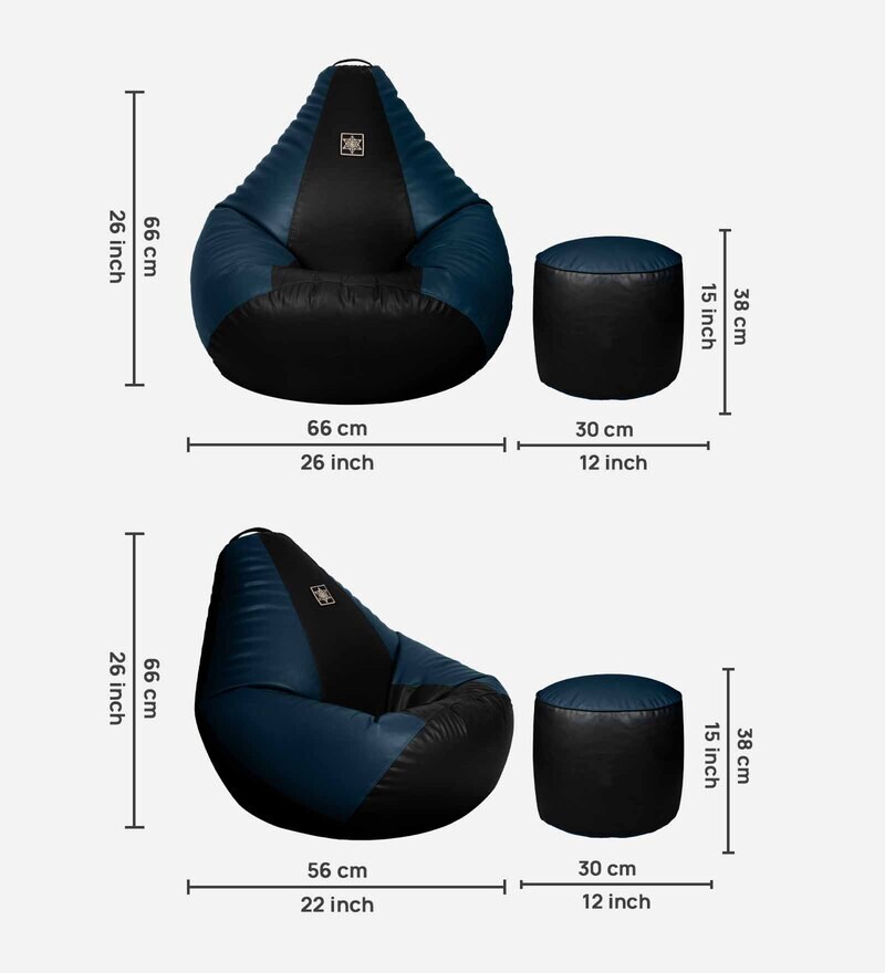 Buy Elegant XL Leatherette Bean Bag with Beans in Black & Blue Colour