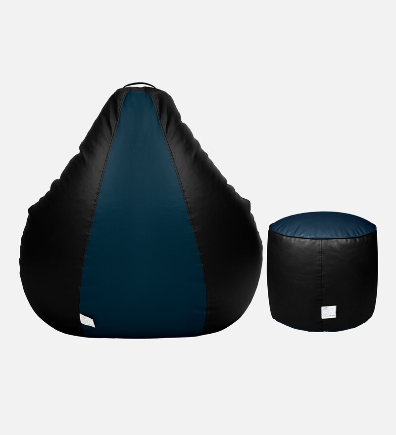 Buy Elegant XXL Bean Bag with Beans with Round Pouffe in Black and Blue
