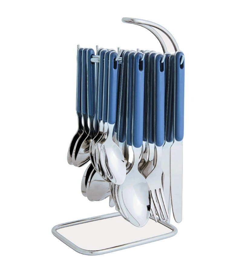 Buy Elegante Rova Cutlery Set With Stand Blue Online Cutlery Sets