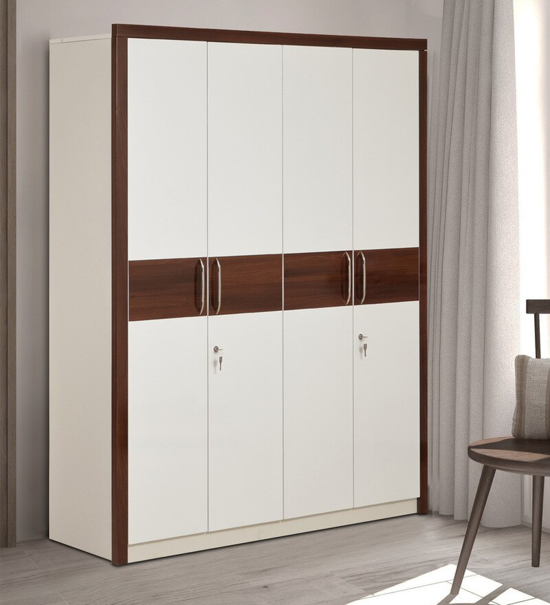 Buy Element 4 Door Wardrobe in White and Walnut Finish by Evok Online