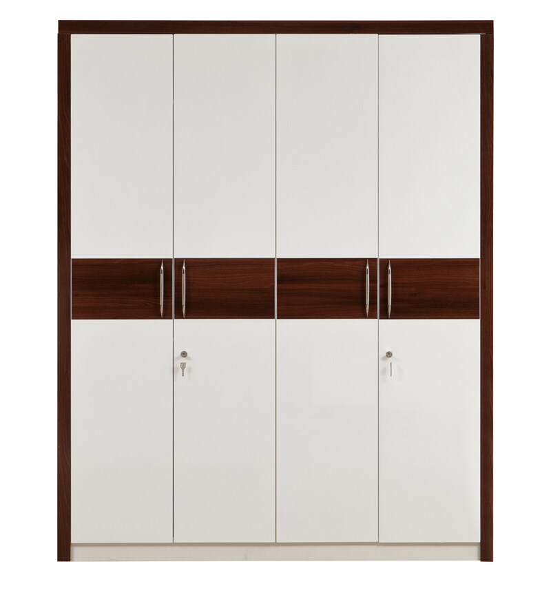 Buy Element 4 Door Wardrobe in White and Walnut Finish by Evok Online
