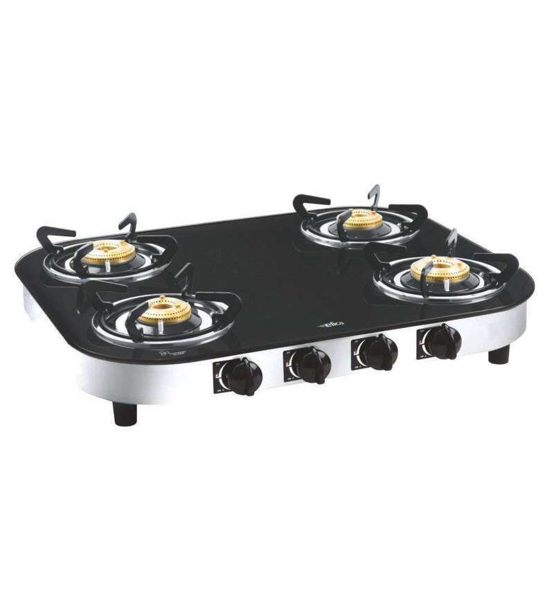Buy Elica 4 Burner Glass Top & Manual Gas Stove Model Turno 654 Ct Dt Vetro Online Gas Stoves