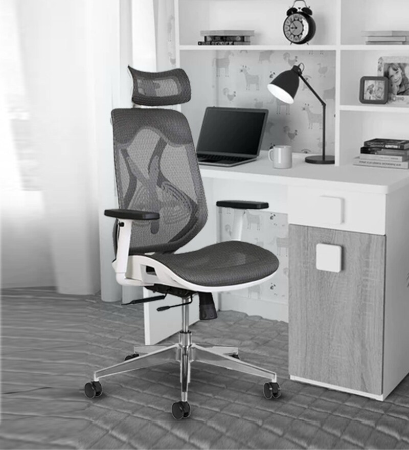 Buy Elira High Back Ergonomic Chair In White & Grey Colour By
