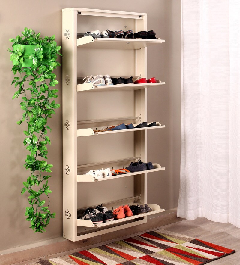 Buy Eliteo Metal Ivory 5 Shelves Large Shoe Rack Online Modern Metal Shoe Racks Shoe Racks Furniture Pepperfry Product