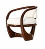 Elan Solid Mahogany Wood Upholstered Accent Chair With Hand-Shaped Arc Frame In Ivory Colour