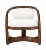 Elan Solid Mahogany Wood Upholstered Accent Chair With Hand-Shaped Arc Frame In Ivory Colour