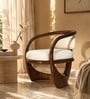 Elan Solid Mahogany Wood Upholstered Accent Chair With Hand-Shaped Arc Frame In Ivory Colour