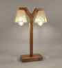 Elania Wooden Table Lamp with Jute Shade & Brown Base