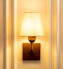 Elbow Wall Lamp Brass Antique Finish with Off White Lampshade