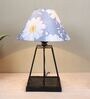 Elegance Light Black Metal Table Lamp With Narcissue Floral Print Satin Shade