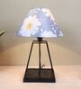 Elegance Light Black Metal Table Lamp With Narcissue Floral Print Satin Shade