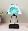Elegance Light Black Metal Table Lamp With Dahlia Floral Print Satin Shade