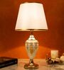Elegance Silhouette Designer Ceramic Table Lamp with Cotton Shade (Multicolour & Gray)