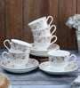 Glazed Pottery 180ml White (Set of 12) Ceramic Tea Cup & Saucer Set