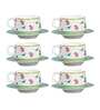 Elegant 210ml White & Blue Ceramic (Set of 12) Tea Cup & Saucer Set