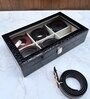 Black Elegant 6 Slot Belt Pocket Square With Glass Top