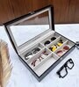 Black Elegant 6 Slot Sunglass Box With Glass Top