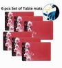 (Set of 6) Floral Printed Heat-Resistant & Waterproof Table Mat (Red)