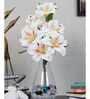 Elegant Artificial Dotted White Lily Flower Bunch Real Touch Decorative Bouquet For Home & Events (White)