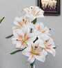 Elegant Artificial Dotted White Lily Flower Bunch Real Touch Decorative Bouquet For Home & Events (White)