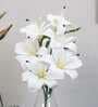Elegant Artificial White Lily Flower Bunch Real Touch Decorative Bouquet For Home & Events (White)