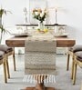 Beige and White Woven 13x74 Inch Table Runner with Tassels