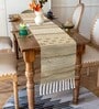 Beige and White Woven 13x74 Inch Table Runner with Tassels