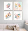 Elegant Blooming Flowers Painting Set of 4 Canvas Wall Painting Gold Frame